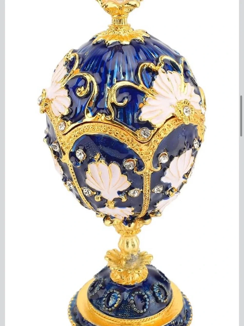 Decorative Egg Trinket Box in Deep Blue, Pink, and Gold